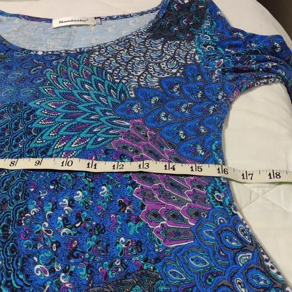 Beautiful peacock feathers tunic top/dress, sz med - Picture 10 of 16